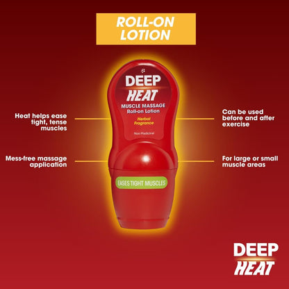 Deep Heat 50 ml Muscle Massage Roll-On Lotion – Warming Relief for Tight Muscles
