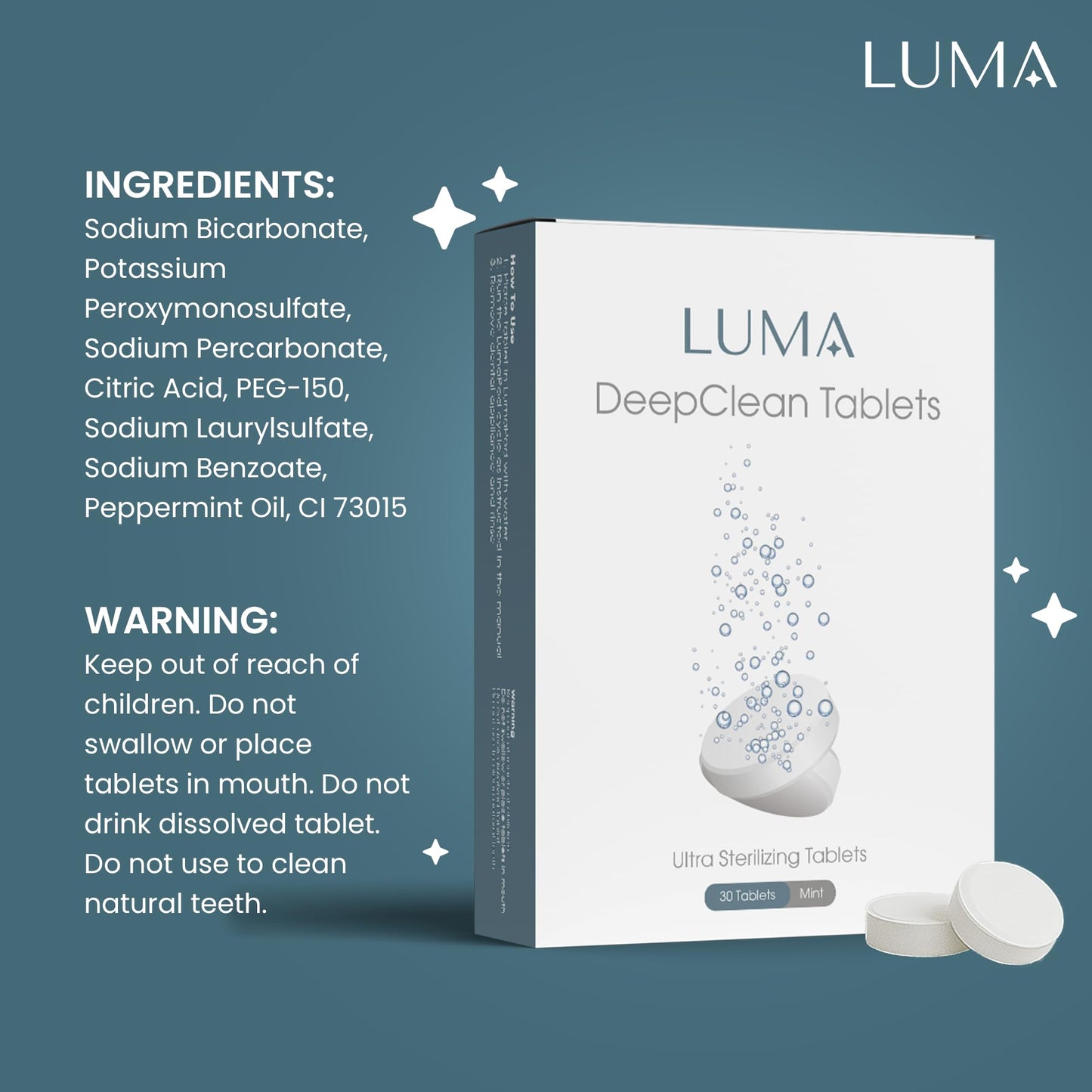 DeepClean Tablets for LumaPod – Mint Formula for Retainers & Aligners – 30 Count