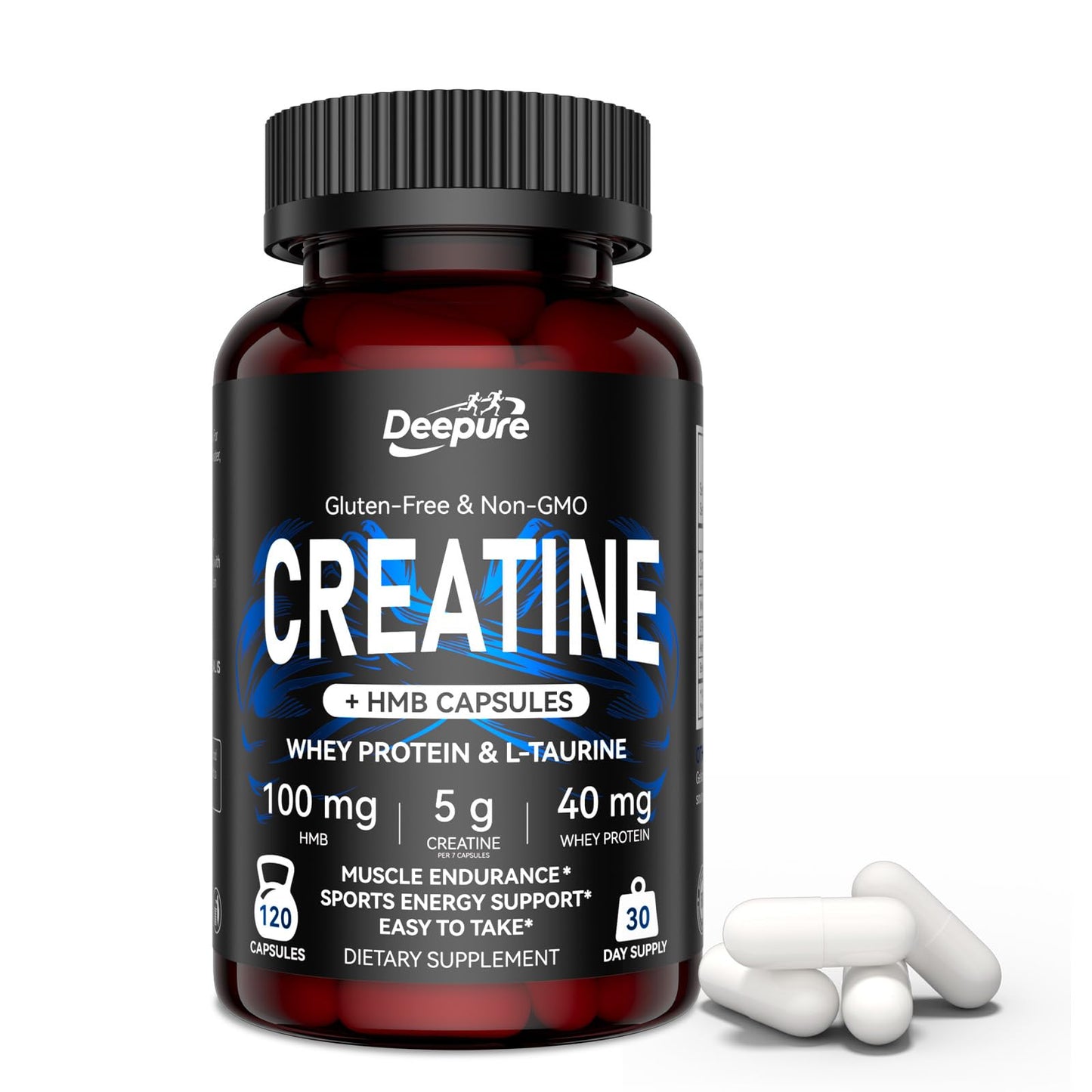 Deepure Micronized Creatine Monohydrate Capsules 5G (5000mg) - Strength & Muscle Growth | 120 Counts