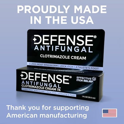 Defense Clotrimazole Antifungal Cream | Jock Itch, Athlete's Foot, Ringworm Treatment