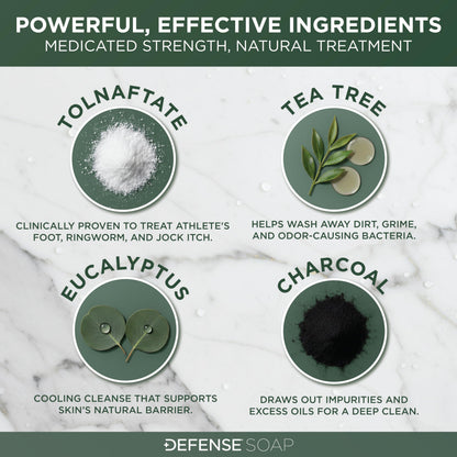 Defense Antifungal Bar Soap 2-Pack | Medicated Tolnaftate for Jock Itch, Ringworm & Athlete's Foot