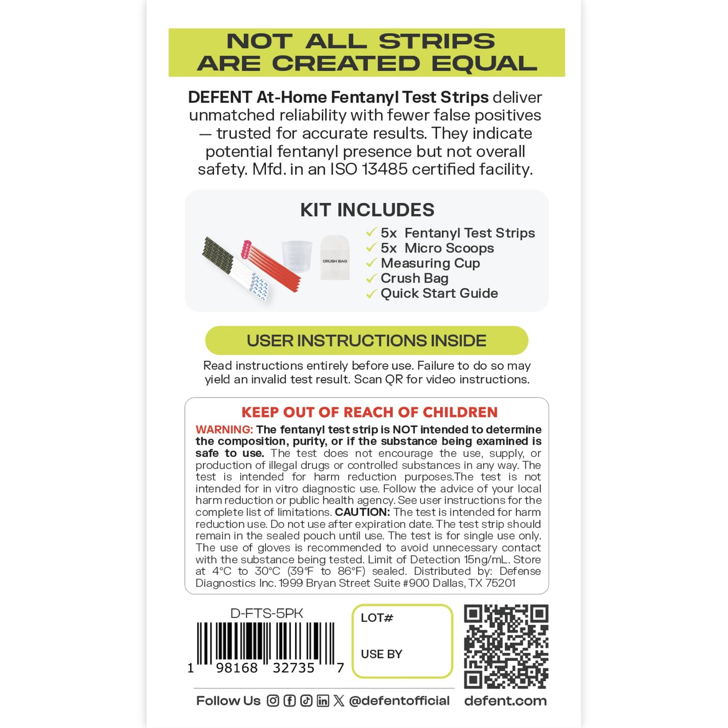 DEFENT at-Home Fentanyl Test Strip Kit – 5-Pack | Fast 3-Minute Results, Portable & Easy-to-Use