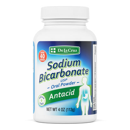 De La Cruz Pure Sodium Bicarbonate Powder – Aluminum-Free Antacid & Baking Soda, USA Packed, 4 oz