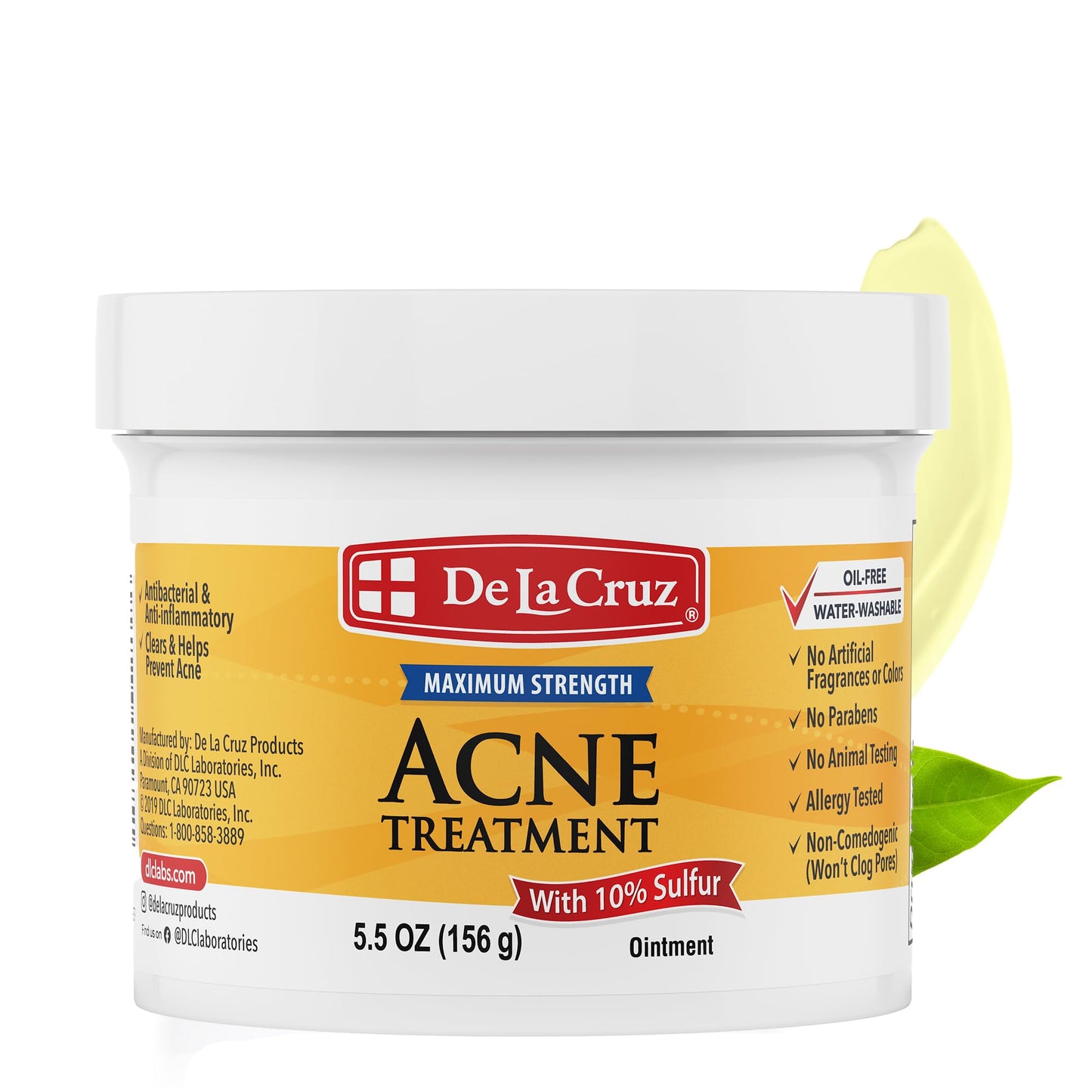 De La Cruz Sulfur Ointment – 10% Acne Treatment for Face & Body (5.5 oz) | Daily 10-Minute Spot Mask