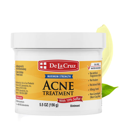 De La Cruz Sulfur Ointment – 10% Acne Treatment for Face & Body (5.5 oz) | Daily 10-Minute Spot Mask