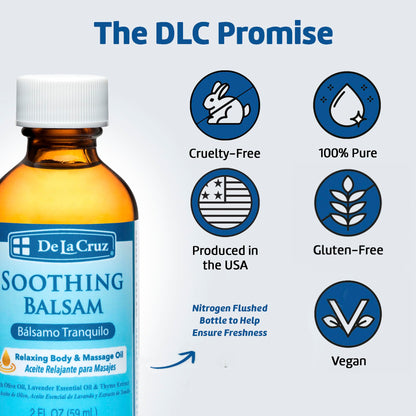 De La Cruz Soothing Balsam Massage Oil - 2 FL OZ | No Preservatives, Made in USA