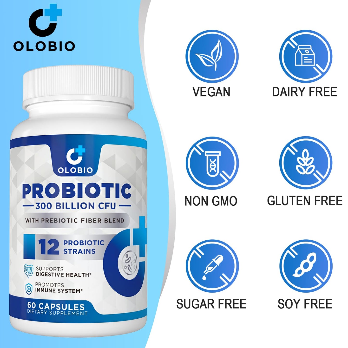 300 Billion CFU Probiotic with 12 Strains & 3 Organic Prebiotics – Daily Digestive & Immune Support, Vegan, Shelf-Stable, 120 Count