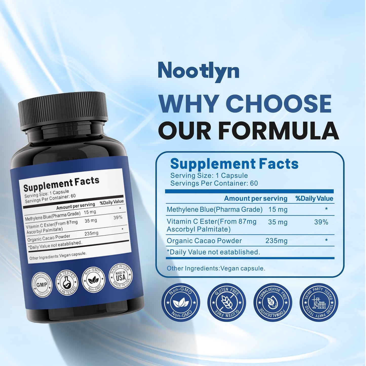 Nootlyn Methylene Blue Pharmaceutical Grade – 15 mg Capsule for Memory, Focus & Clarity