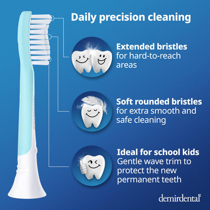 Demirdental Kids Toothbrush Heads for Philips Sonicare Kids – Ages 7-10, Turquoise, HX6048-8 Pack