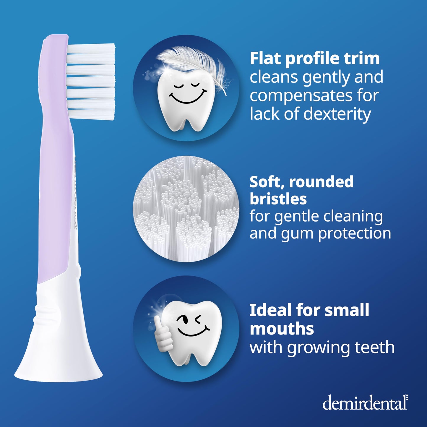 Demirdental Kids Mini Toothbrush Heads for Philips Sonicare Kids | Ages 3-6 | Lilac | HX6038-8 Replacement Pack