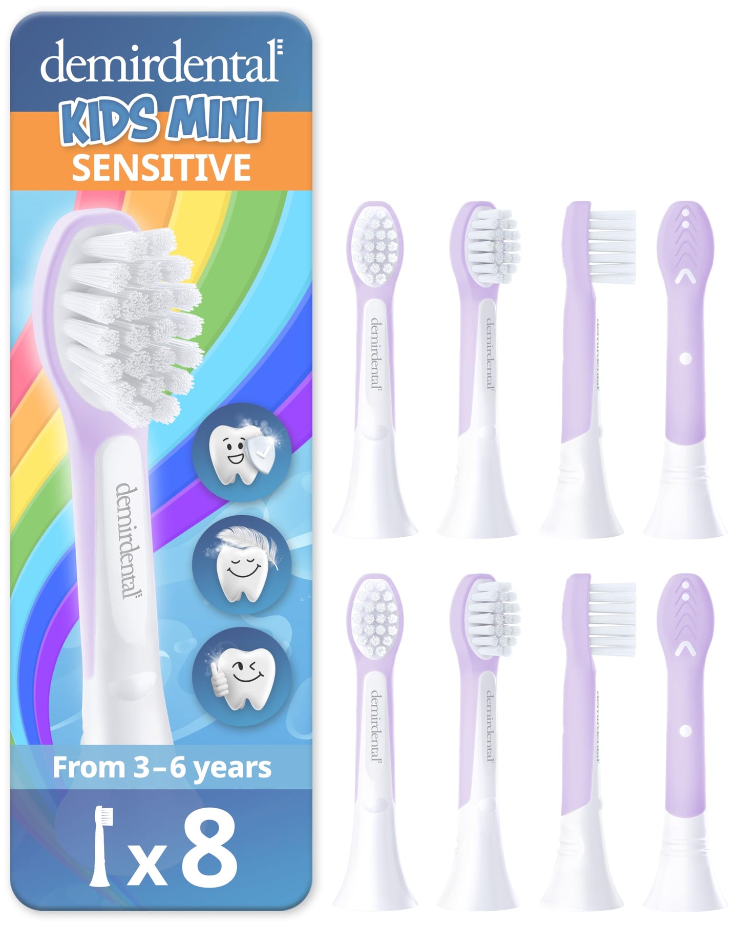 Demirdental Kids Mini Toothbrush Heads for Philips Sonicare Kids | Ages 3-6 | Lilac | HX6038-8 Replacement Pack