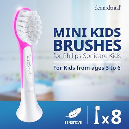 Demirdental Kids Mini Toothbrush Heads for Philips Sonicare Kids – Ages 3–6, Magenta (HX6038-8)