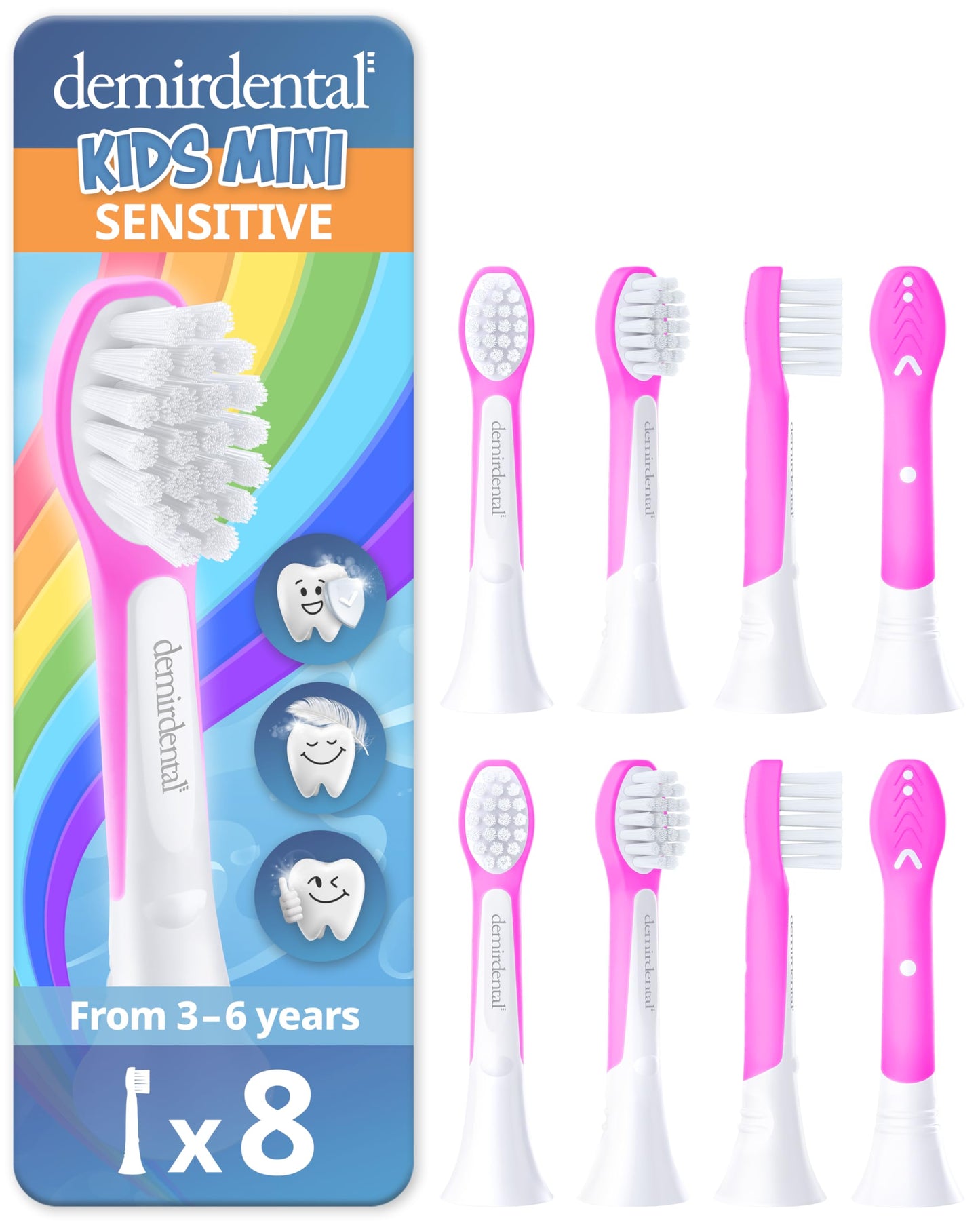 Demirdental Kids Mini Toothbrush Heads for Philips Sonicare Kids – Ages 3–6, Magenta (HX6038-8)