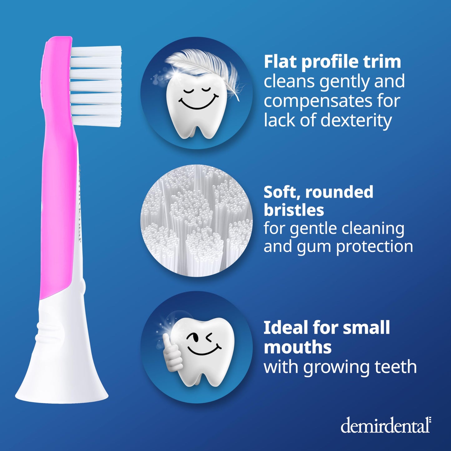 Demirdental Kids Mini Toothbrush Heads for Philips Sonicare Kids – Ages 3–6, Magenta (HX6038-8)