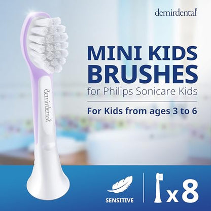 Demirdental Kids Mini Toothbrush Heads for Philips Sonicare Kids | Ages 3-6 | Lilac | HX6038-8 Replacement Pack