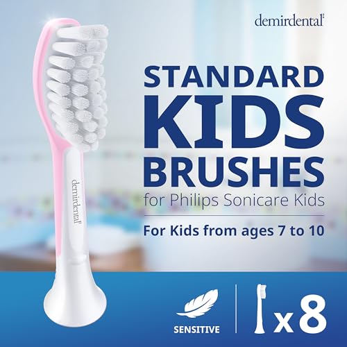 Demirdental Kids Toothbrush Heads for Philips Sonicare Kids - Replacement Heads Sensitive (Ages 7-10) - Pink