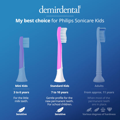 demirdental Kids Toothbrush Heads for Philips Sonicare Kids – Ages 7-10, Magenta