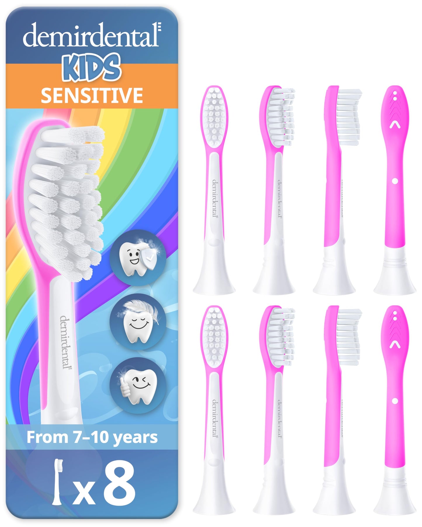demirdental Kids Toothbrush Heads for Philips Sonicare Kids – Ages 7-10, Magenta