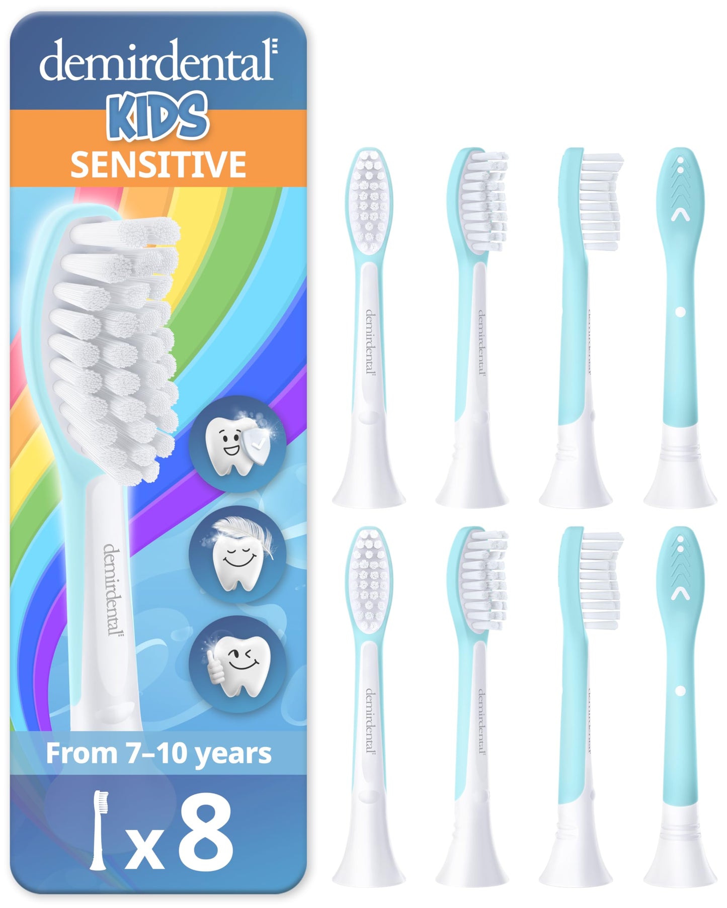 Demirdental Kids Toothbrush Heads for Philips Sonicare Kids – Ages 7-10, Turquoise, HX6048-8 Pack