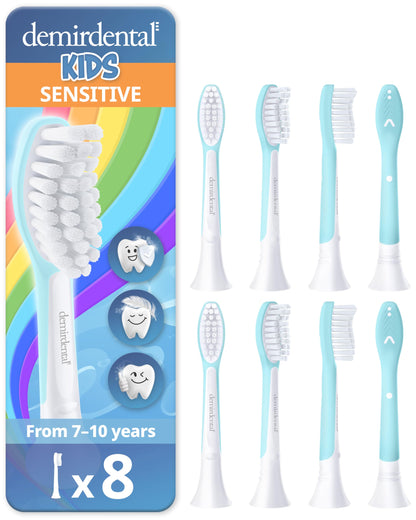 Demirdental Kids Toothbrush Heads for Philips Sonicare Kids – Ages 7-10, Turquoise, HX6048-8 Pack