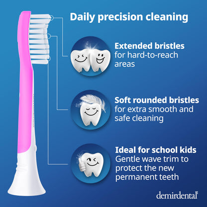 demirdental Kids Toothbrush Heads for Philips Sonicare Kids – Ages 7-10, Magenta