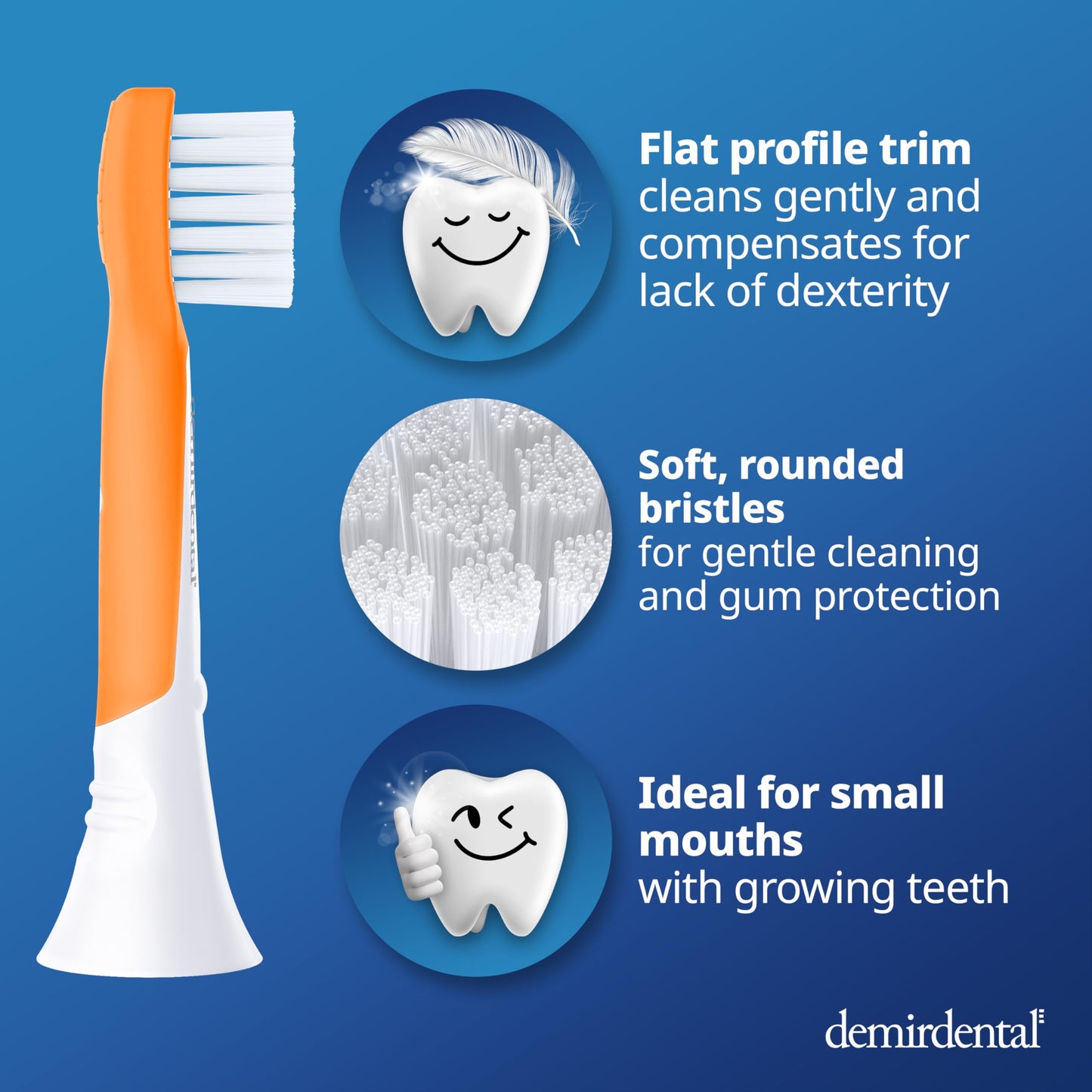 Demirdental Kids Mini Toothbrush Heads – Philips Sonicare Compatible (Ages 3–6) Orange, HX6038-8 Pack