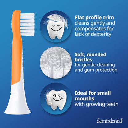 Demirdental Kids Mini Toothbrush Heads – Philips Sonicare Compatible (Ages 3–6) Orange, HX6038-8 Pack
