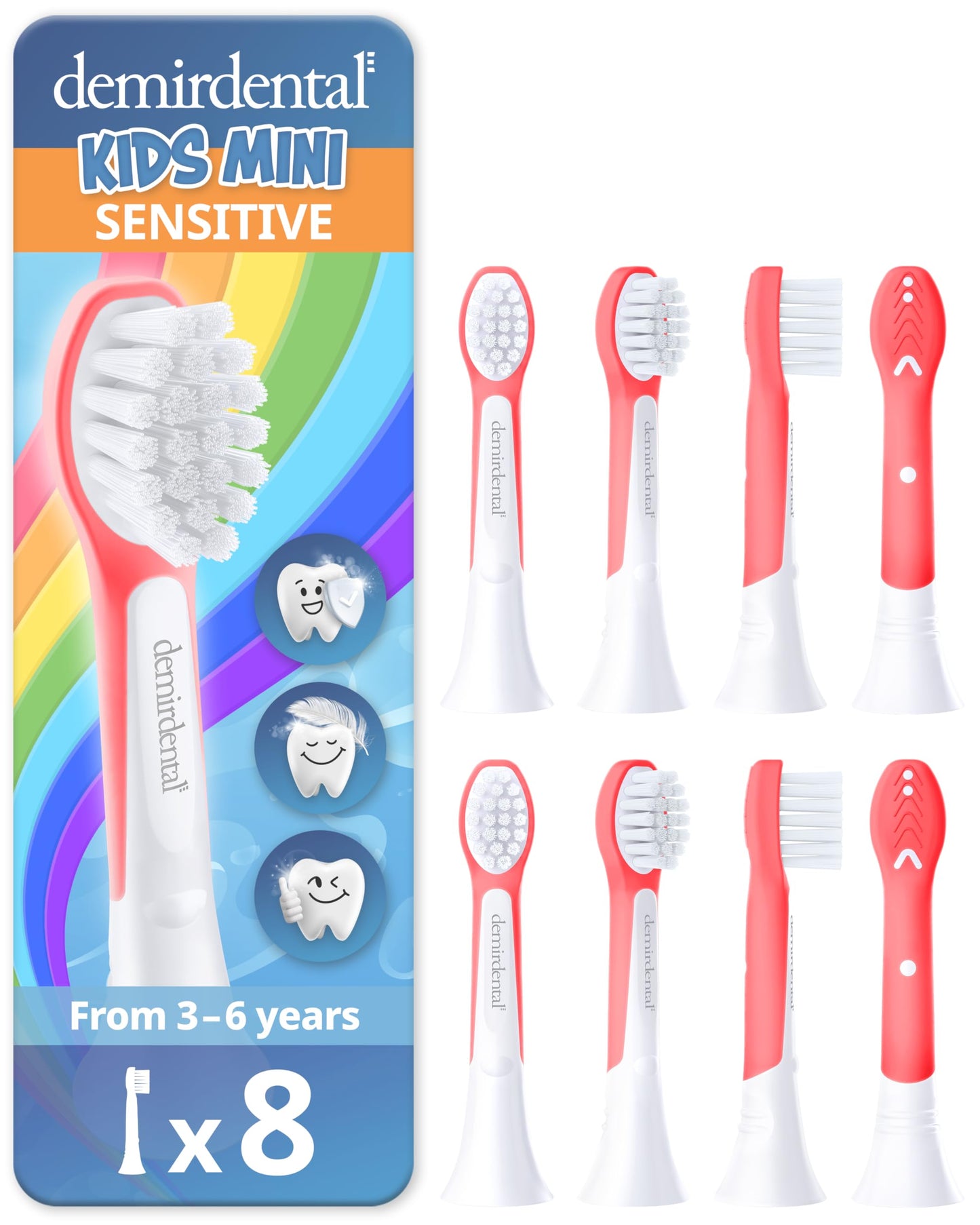 Demirdental Kids Mini Toothbrush Heads – Philips Sonicare Compatible (Ages 3-6) – Red