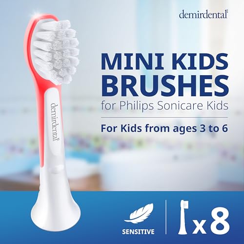 Demirdental Kids Mini Toothbrush Heads – Philips Sonicare Compatible (Ages 3-6) – Red