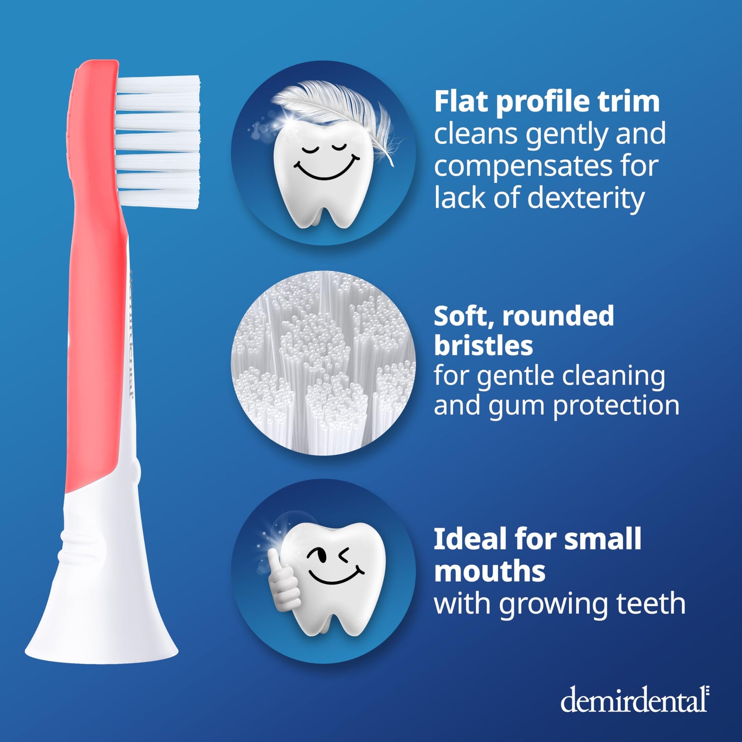 Demirdental Kids Mini Toothbrush Heads – Philips Sonicare Compatible (Ages 3-6) – Red