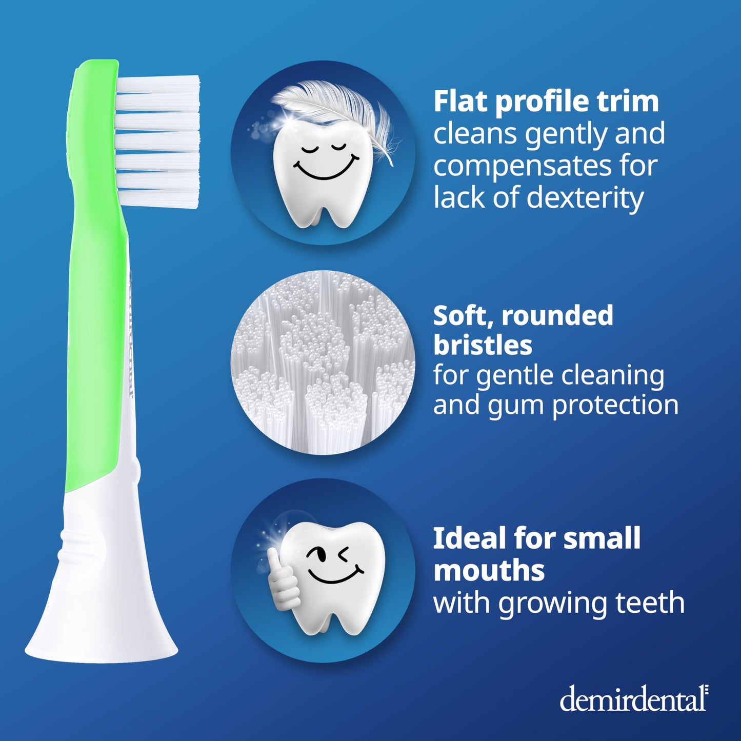 demirdental Kids Mini Toothbrush Heads Compatible with Philips Sonicare Compact Kids Toothbrush Heads - Replacement Heads Sensitive - Brush Heads from Ages 3 to 6 - Green - Replaces HX6038-8 Pack
