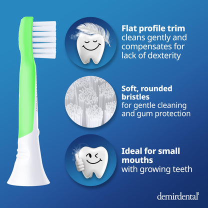 demirdental Kids Mini Toothbrush Heads Compatible with Philips Sonicare Compact Kids Toothbrush Heads - Replacement Heads Sensitive - Brush Heads from Ages 3 to 6 - Green - Replaces HX6038-8 Pack