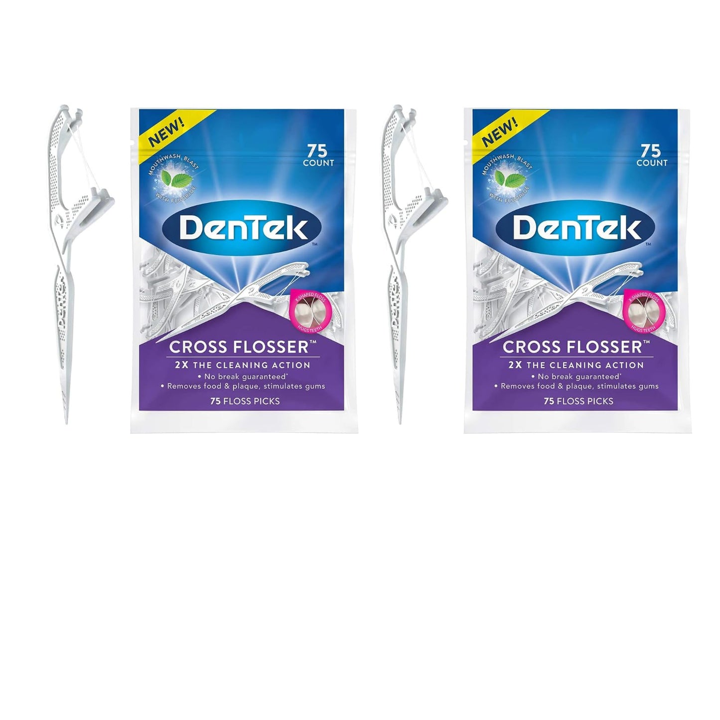 DenTek Cross Flosser Plaque Control Floss Picks – X-Shaped Floss, Fluoride, 75 Count (Pack of 2)