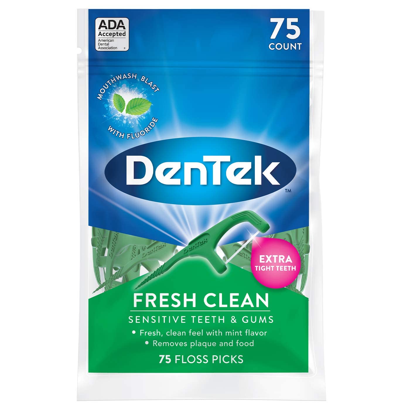 DenTek Fresh Clean Floss Picks – Extra Tight Teeth, 75 Count (2-Pack)