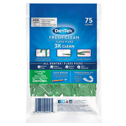 DenTek Fresh Clean Floss Picks – Extra Tight Teeth, 75 Count (2-Pack)