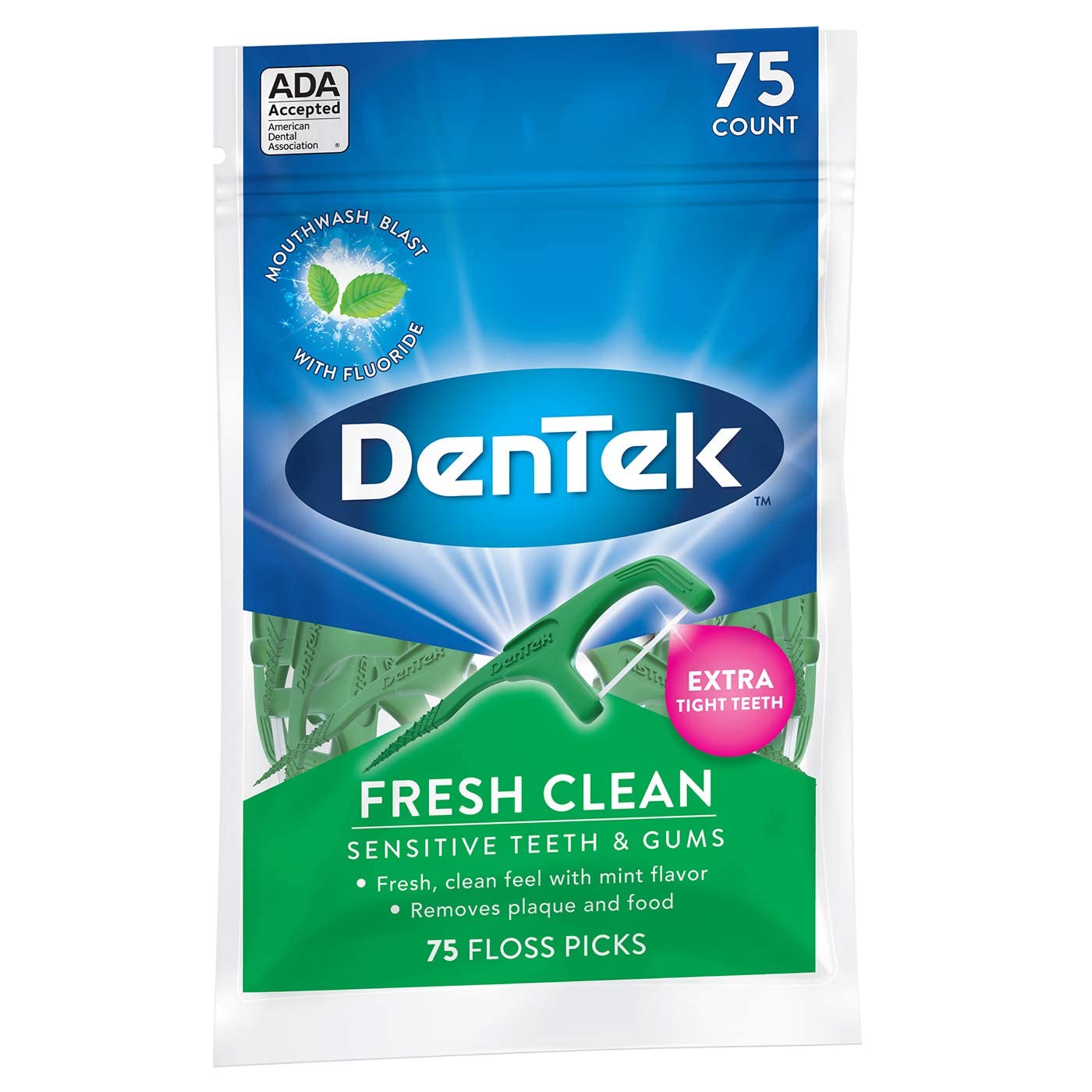 DenTek Fresh Clean Floss Picks – Extra Tight Teeth, 75 Count (2-Pack)