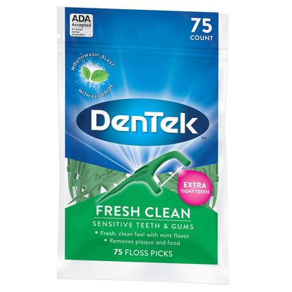 DenTek Fresh Clean Floss Picks – Extra Tight Teeth, 75 Count (2-Pack)