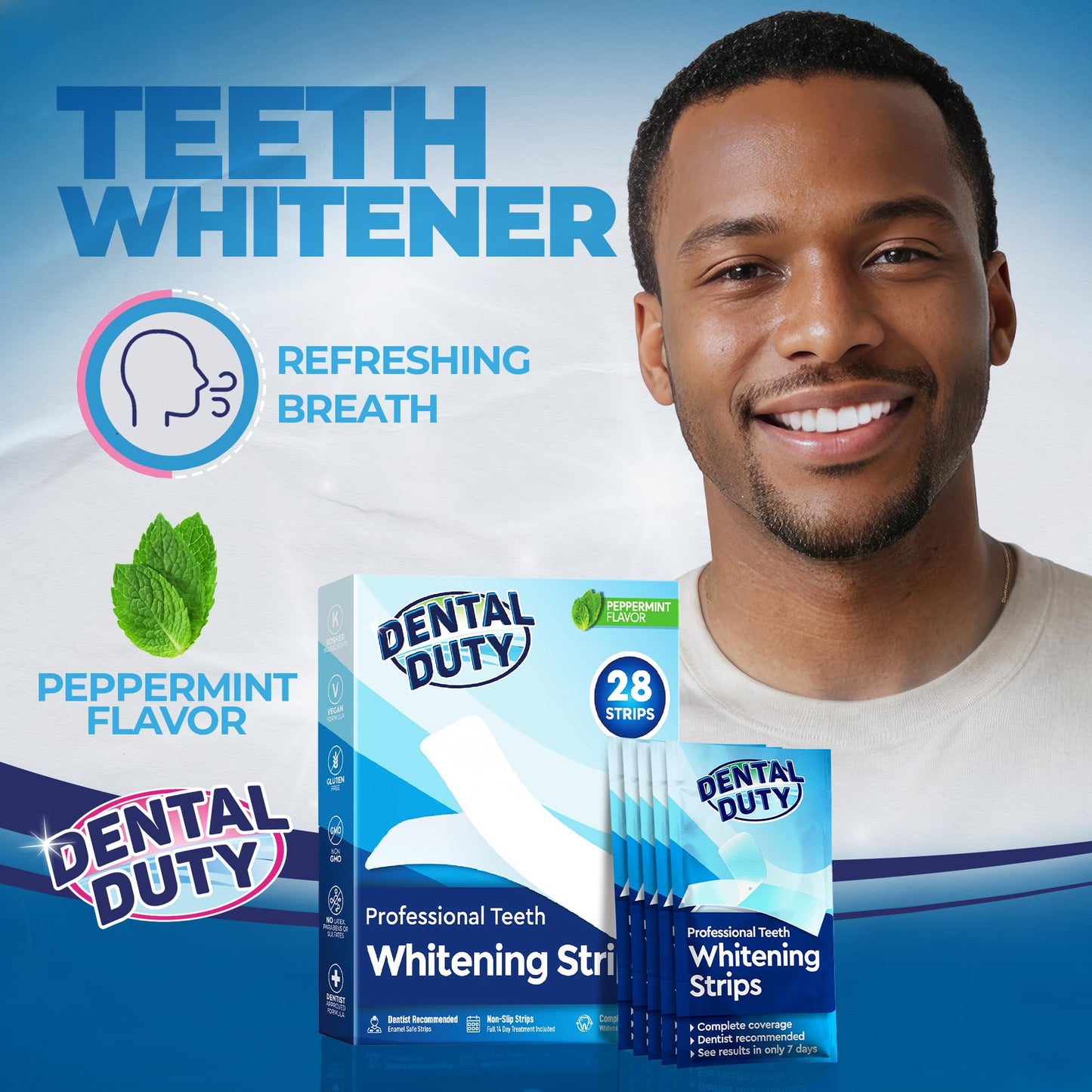 Dental Duty Teeth Whitening Strips - 28pcs, Enamel Safe, Vegan & Non-Toxic