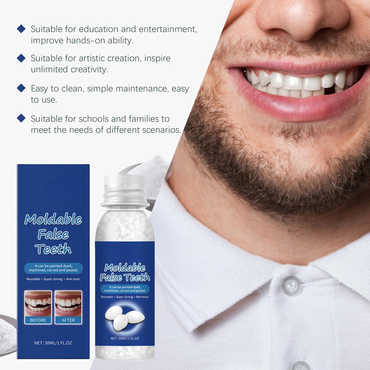 Dental Filling Beads (30ML/1FL.OZ) | Temporary Tooth Filling Kit for Cavities | Comfort-Focused DIY Solution