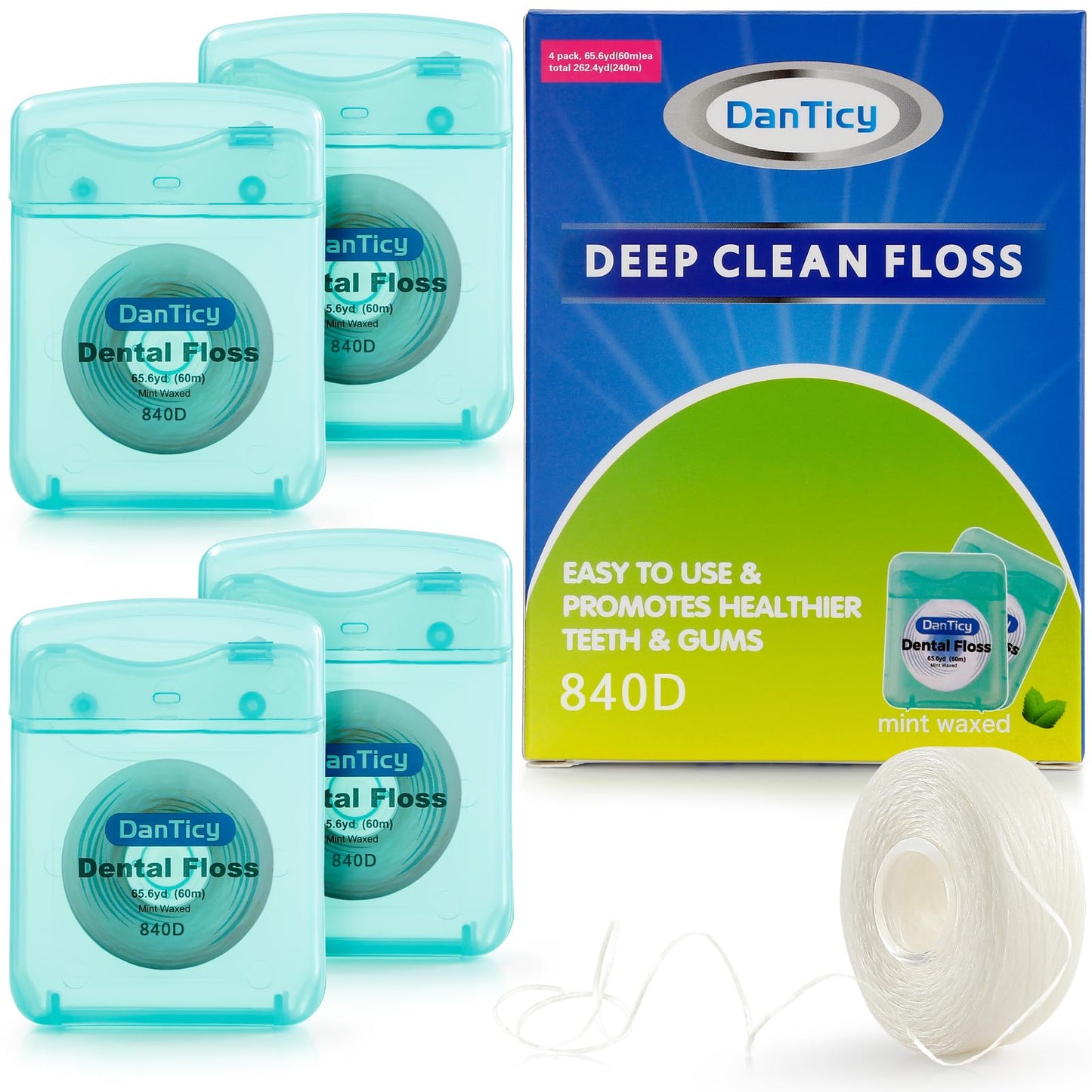 Dental Floss Deep Clean Waxed 840D – Extra Wide, Mint, 66 Yards x 4 Pack