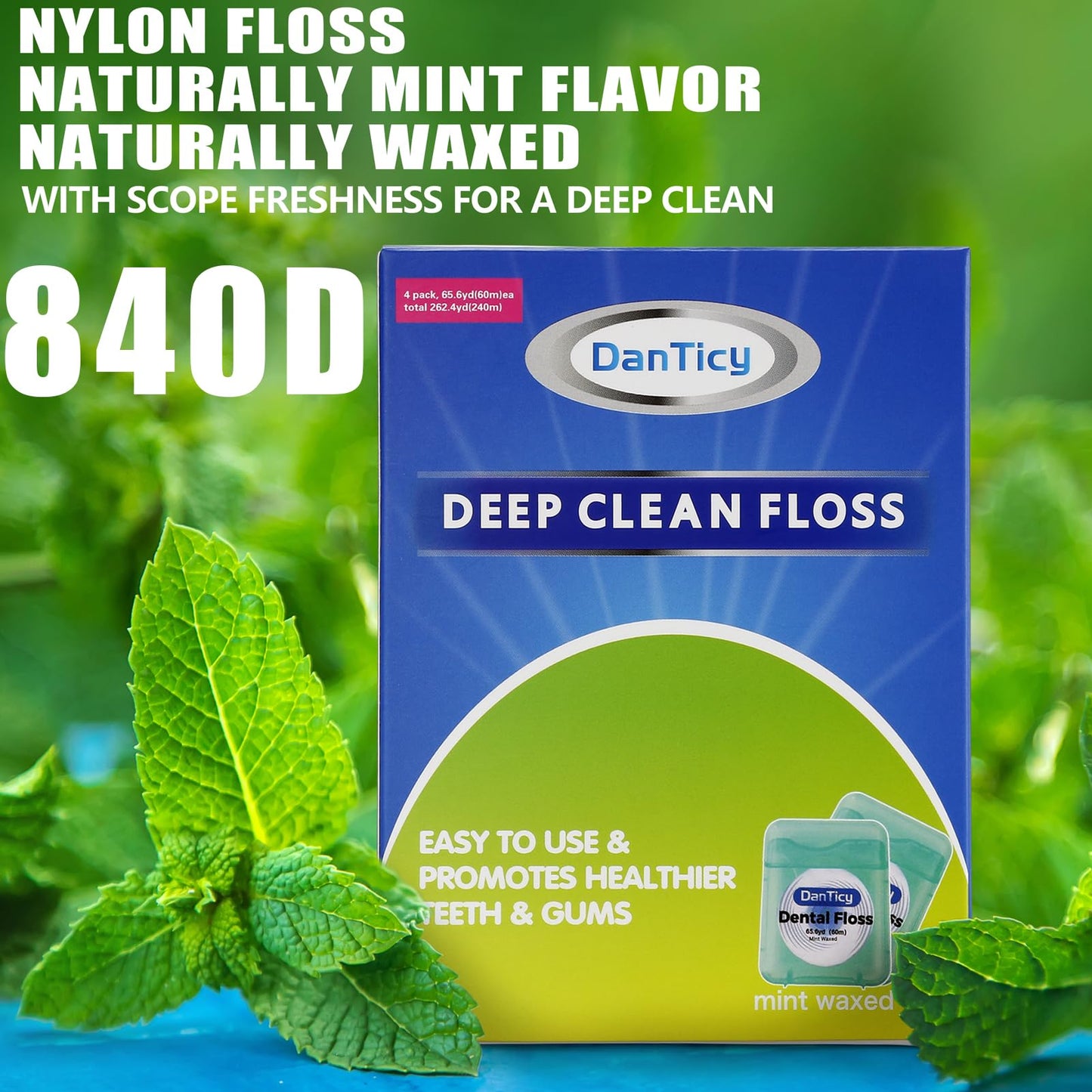 Dental Floss Deep Clean Waxed 840D – Extra Wide, Mint, 66 Yards x 4 Pack