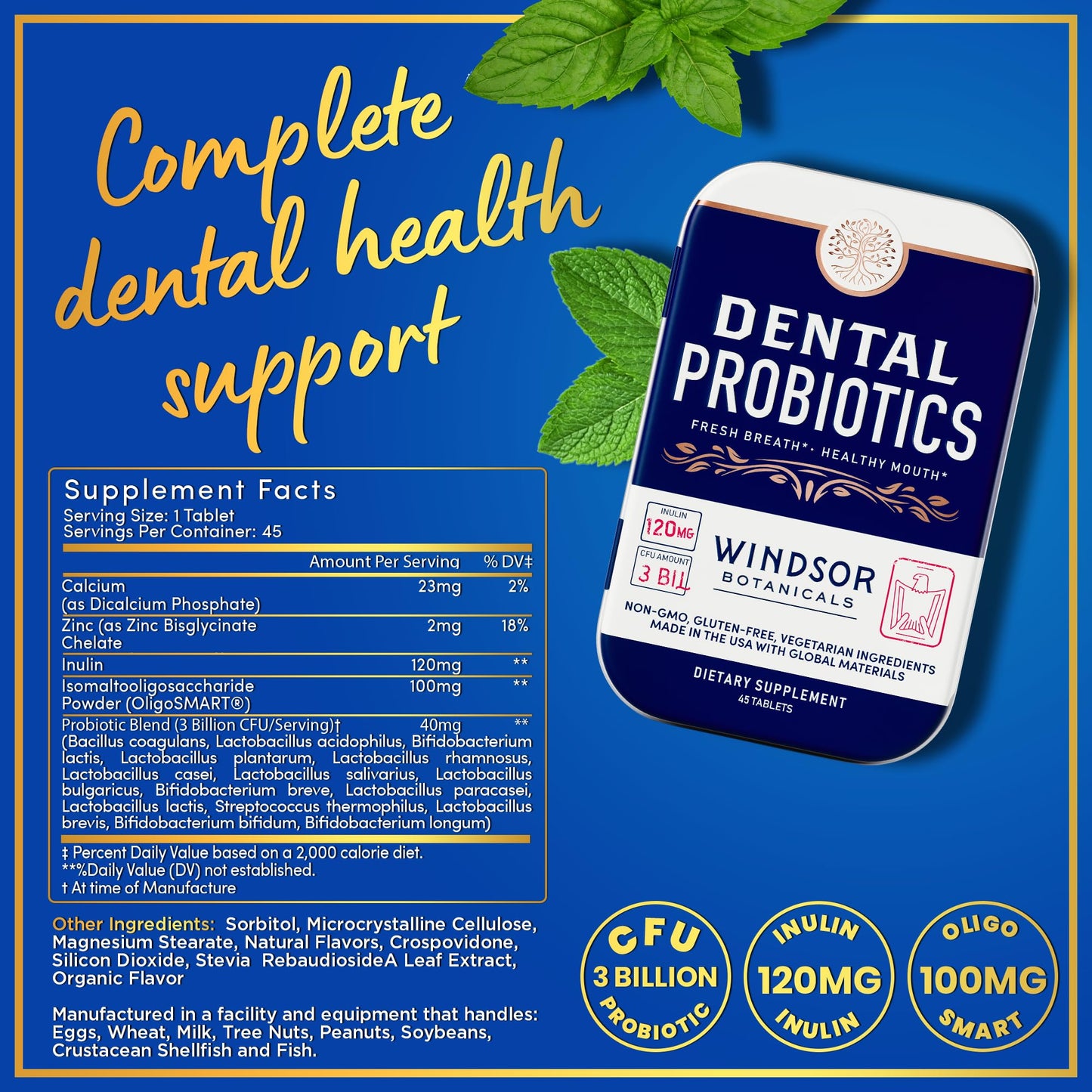 Dental Probiotics for Teeth & Gums – 3B CFU Lactobacillus Tablets (45 Chewables)