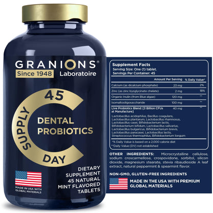 Dental Probiotics for Teeth and Gums - Fresh Breath Lactobacillus Salivarius Probiotic - 90 Mint Tablets