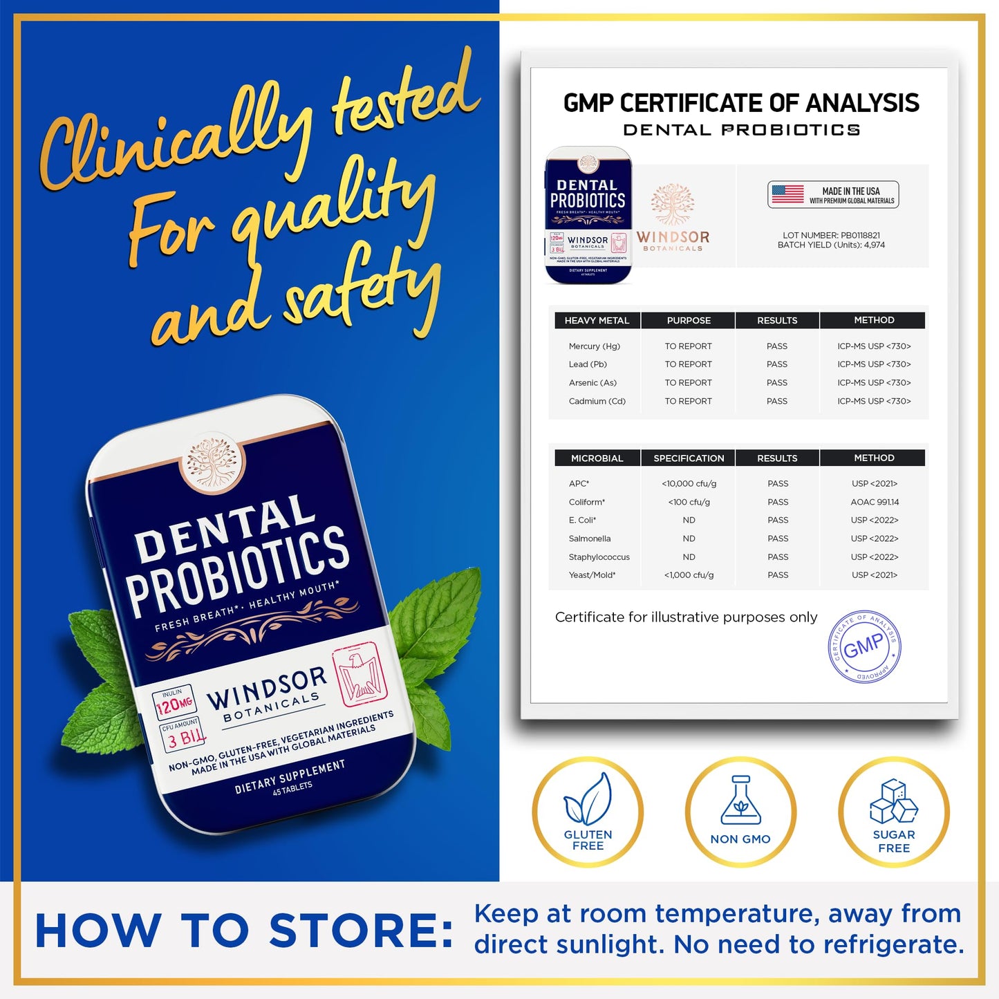 Dental Probiotics for Teeth & Gums – 3B CFU Lactobacillus Tablets (45 Chewables)