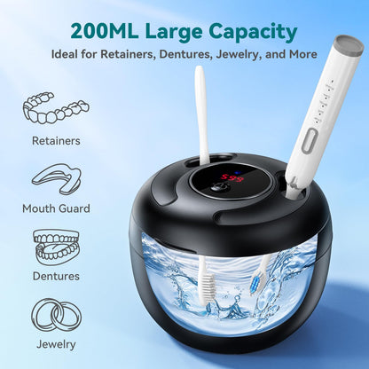 Dental Ultrasonic Retainer Cleaner — 45kHz, 200ml, 4 Modes