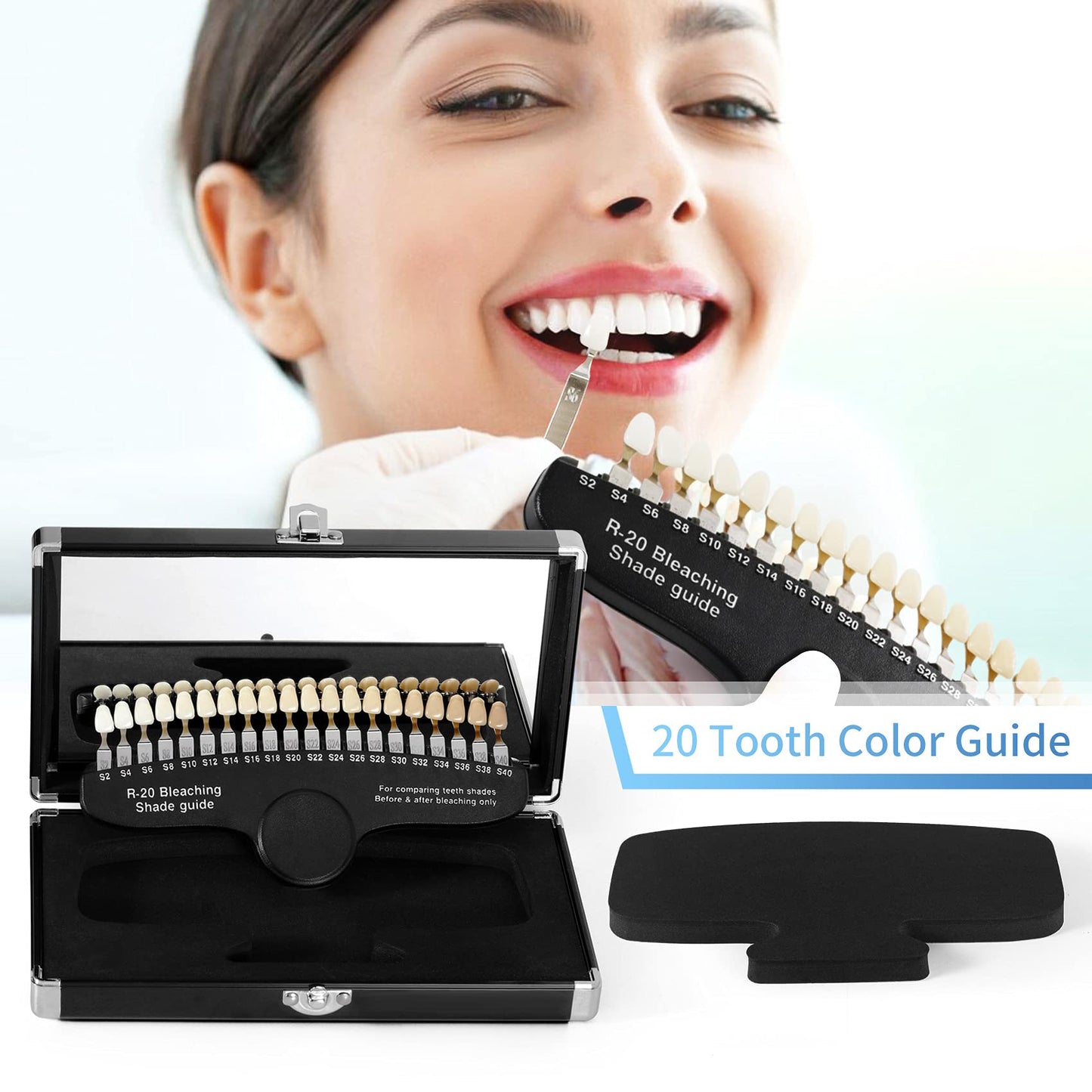 Dental Teeth Shade Guide – 3D Porcelain R-20 Whitening Chart (20 Colors) for Dentists
