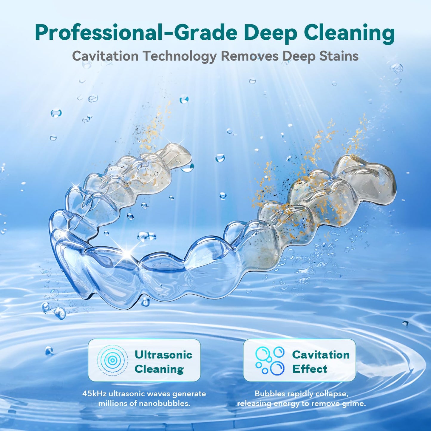 Dental Ultrasonic Retainer Cleaner – 45kHz, 4 Modes, UV-C, 200ml Tank