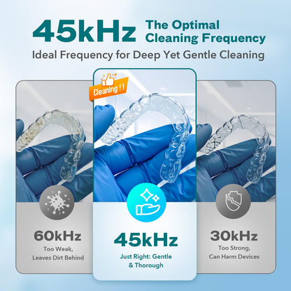 Dental Ultrasonic Retainer Cleaner – 45kHz, 4 Modes, UV-C, 200ml Tank