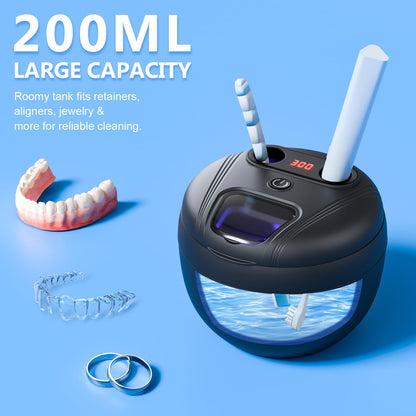 Dental Ultrasonic Retainer Cleaner Machine - 45kHz Sonic Cleaner, 200ml Tank, UV Light