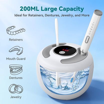 Dental Ultrasonic Retainer Cleaner – 45kHz, 4 Modes, UV-C, 200ml Tank